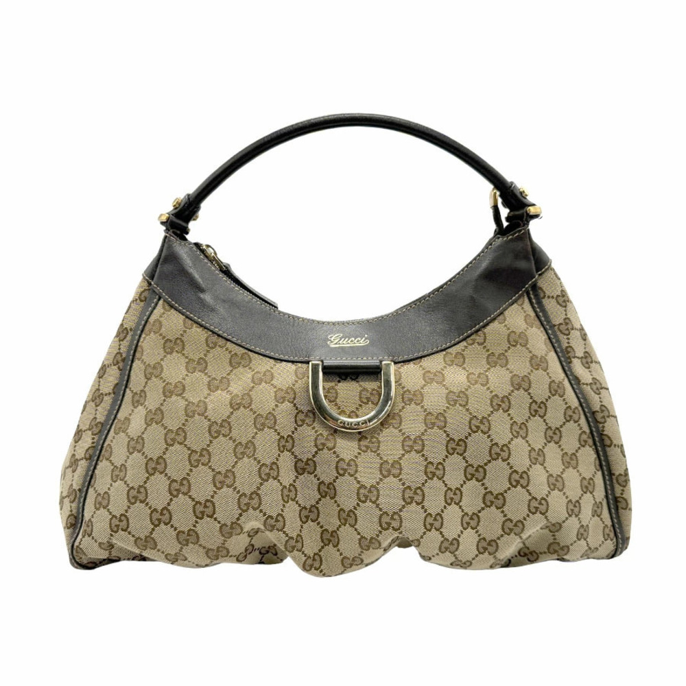 Gucci Handbag GG Canvas Leather Beige Brown Gold